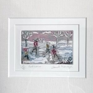 Claude Montoya Montreal Patineurs Etching Signed Matted Framed #18/50 Limited Ed